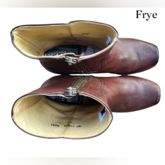 FRYE Square Toe Biker Heath Burnish Brown Leather Zip Short Calf Boot Men 10.5 - Picture 10 of 16